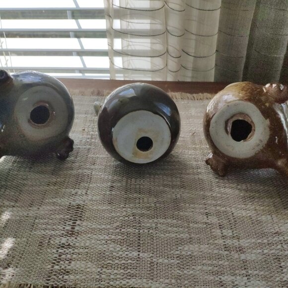 Art Pottery Figurines Set of 3, VTG Whimsical Spherical Fish Frog 6.75" - Picture 8 of 15